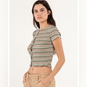 NEW BDG Urban Outfitters Women’s Striped Ribbed Stretch Button Front Cropped